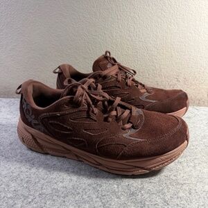Like NEW HOKA Mens Size 14 Clifton L Suede Sneaker in Rust/Cappuccino/Cork